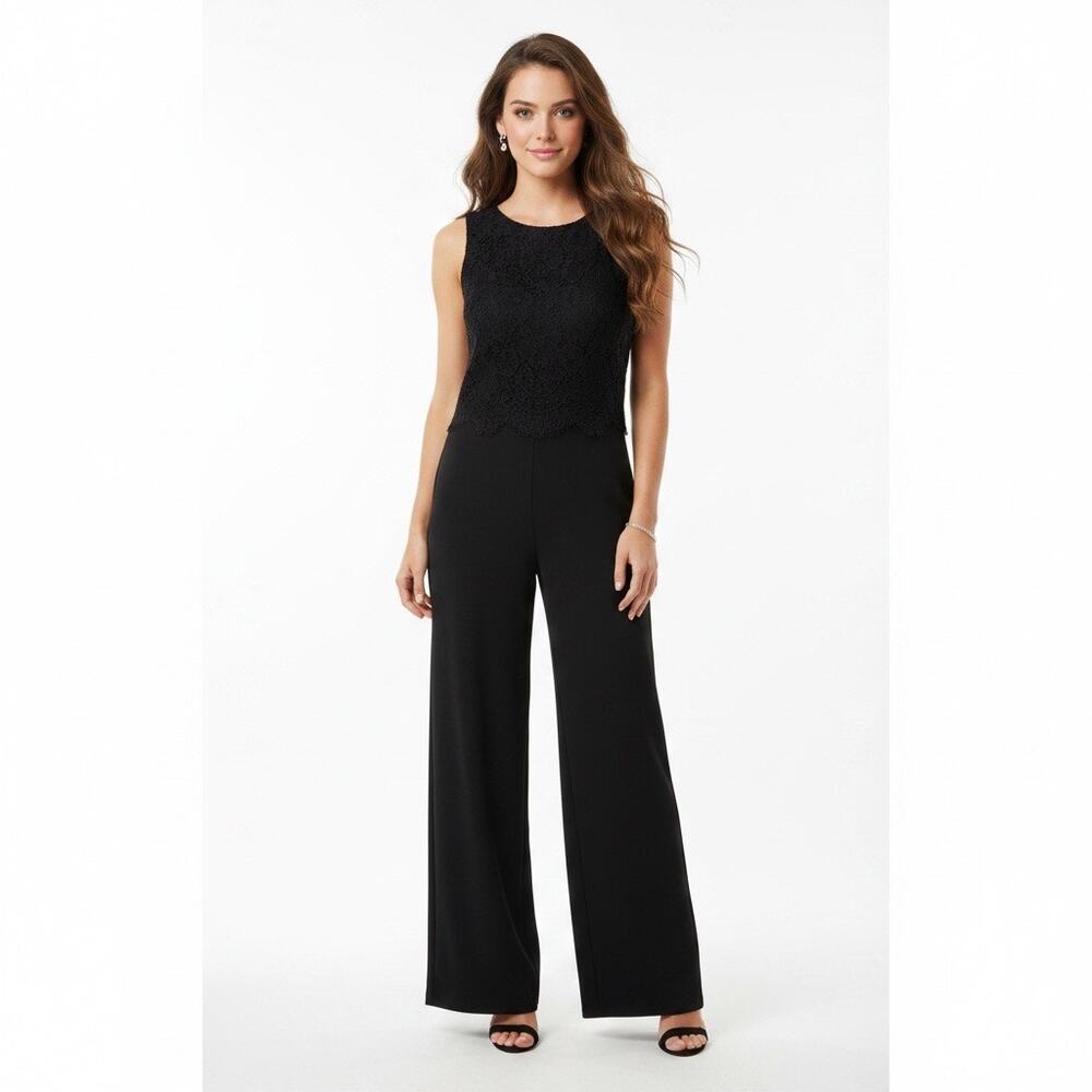 RSVP by Talbots Black Lace Wide Leg Jumpsuit Tie Back Formal 10 Wedding Cocktail